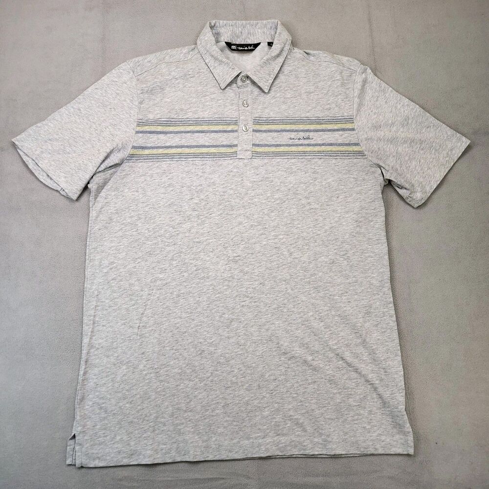Travis Mathew Polo Shirt Men L Gray Stripe Short Sleeve Golf Performance Stretch